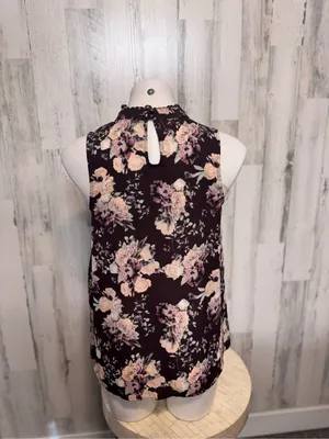Skylar + Jade Plum Purple Floral Swiss Dot Mock Neck Sleeveless Blouse Womens Me thumbnail 3