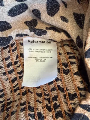 Reformation Reign Top Bobcat Animal Print Size 0 Tan Black Smocked thumbnail 6
