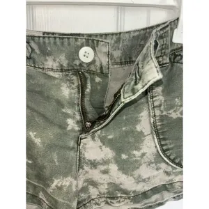 Y2K Free People Low Rise Micro Mini Shorts 4 Linen Cotton Green Acid Wash thumbnail 4