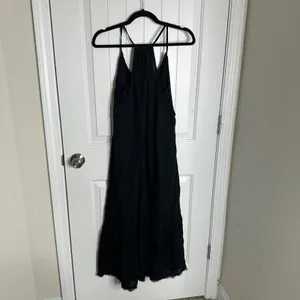 Anthropologie black linen maxi dress size XS ruffle oversize vacation minimalist thumbnail 11