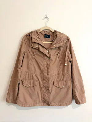 Love Tree Tan Hooded Utility Jacket Field Coat Lightweight 100% Cotton Sz Large thumbnail 2