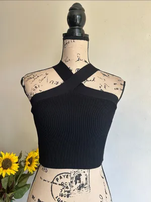 Babaton RacerbackCropped Ribbed Halter Black Top Size XS thumbnail 4