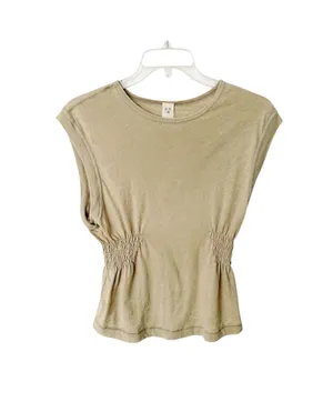 Free People We The Free Cinch Me Tee Top Khaki Beige Ruched Waist Size M Cotton thumbnail 5