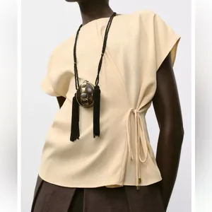 Zara NWT light yellow tie lace side top thumbnail 8