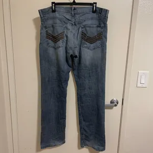 7 For All Mankind Mens Size 36 Standard Fit Jeans Blue Straight Leg Distressed thumbnail 2