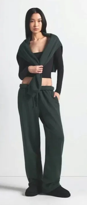 Skims Cotton Fleece Classic Straight Leg Sweatpants - Spruce, Size M NWT thumbnail 1