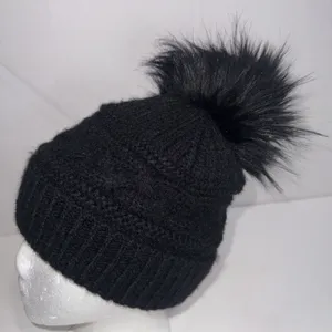 Aerie Black Knit Toboggan Ski Winter Weather One Size Hat Cap Pompom‎ Beanie thumbnail 2