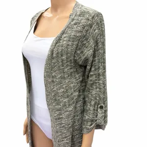 Maurices Open Front Textured Knit Cardigan Womens Large Olive Cream thumbnail 3