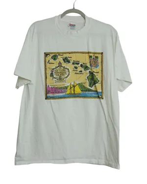 Vintage Single Stitch Hanes Hawaii Map T-Shirt White Heavyweight Graphic‎ Large thumbnail 1
