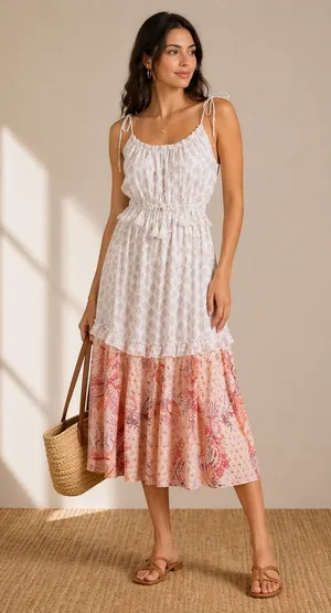 MISA Los Angeles Tiered Ruffle Mixed Print Midi Dress Large thumbnail 1