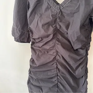 Ganni Cotton Black Ruched Dress 38 Medium Contrast Stitch thumbnail 6