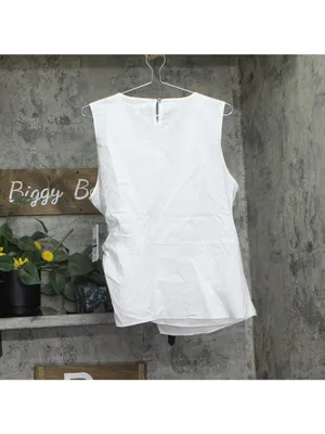 NWT DKNY Poplin Side-Twist Sleeveless Top UD5T0052 White XL thumbnail 3