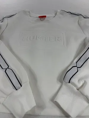 Hunter for Target Womens L White Cropped Embossed Logo Tape Sleeve Sweatshirt thumbnail 1