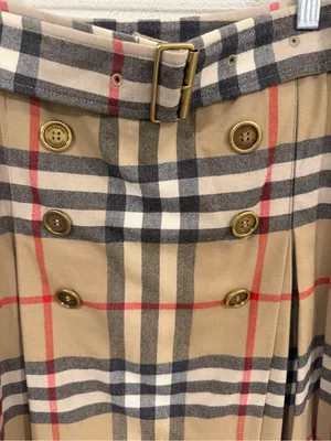 Burberry London Nova Check Wool Pleated Belted Skirt S thumbnail 2