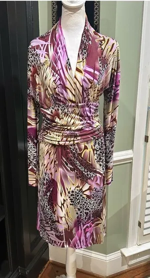 Ashro Tropical Purple and Burgundy Bodycon Dress Size Small thumbnail 1