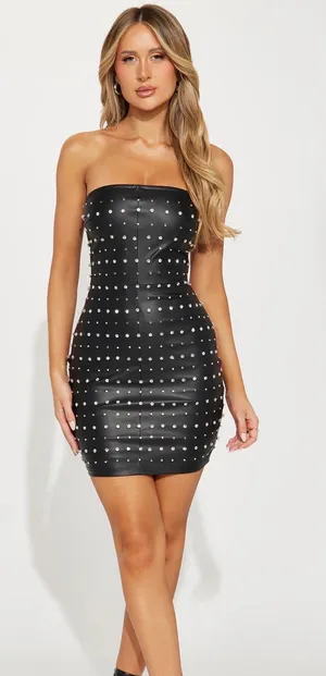 FashioNova Delanie Faux Leather Mini Dress - Black Size Large thumbnail 1