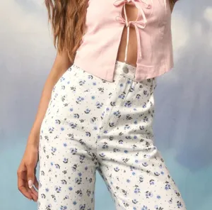 NWT Lulus Everyday Personality Ivory Floral Print Twill High Rise Pants thumbnail 1
