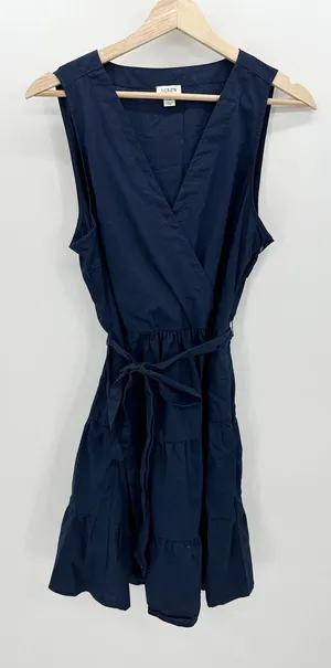 J. Crew Factory Womens Blue Faux Wrap Mini‎ Dress Ruffles Belt V Neck Size 14 thumbnail 1