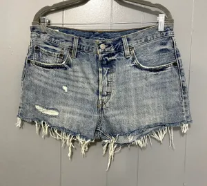 Levi's 501 Blue Medium Wash Denim Cut-off Button Fly Summer Beach Shorts 31 thumbnail 1