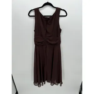 Chocolate Brown‎ Chiffon Ruched V-Neck Sleeveless Midi Dress Sz 12 Whimsigoth thumbnail 2