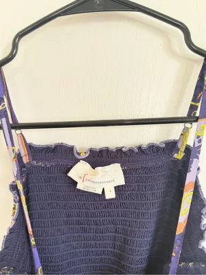 Anthropologie Bohemian Purple Printed Smocked Maxi Dress thumbnail 3
