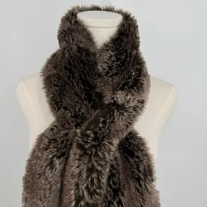 Restoration Hardware scarf faux fur pull through stole neck wrap chocolate brown thumbnail 2