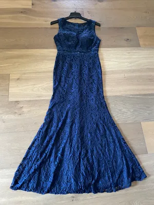 CINDERELLA DIVINE Navy Blue Lace Formal Maxi Dress Size Large thumbnail 10