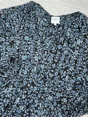 Misa Los Angeles Karlisa Floral Black And Blue Dress Size Small V Neck Flowy thumbnail 3