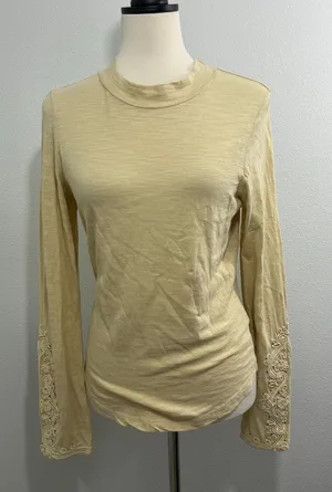 New We the Free Small Beige Embroidered Sleeve Long-Sleeve Top thumbnail 1