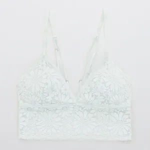 Aerie Textured Lace Padded Longline Bralette in Creamy White Size XL thumbnail 3