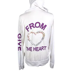 Zip Up Hoodie Womens L White Give From The Heart Rhinestone Peace Graphic thumbnail 12