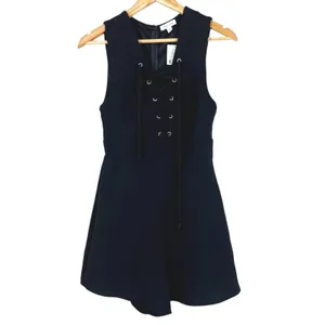 NWT Silence + Noise Goth Vampy‎ Romper Black Sleeveless Lace Up V-Neck Size 2 thumbnail 3