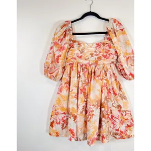 Abercrombie Fitch Womens Dress Peach Ruched Bodice Puff Sleeve Mini A Line Small thumbnail 5
