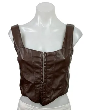 Princess Polly Brown Faux Leather Vegan Sleeveless Bustier Corset Crop Top Sz 8 thumbnail 1