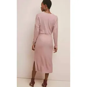 Anthropologie Eri+Ali Pink Knit V-neck Midi Long Sleeve Boho Sweater Dress Sz M thumbnail 11