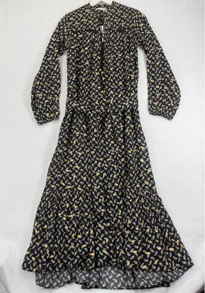 DOEN Ivana Dress Falling Leaves Black Gold‎ Metallic Boho Maxi XS thumbnail 1