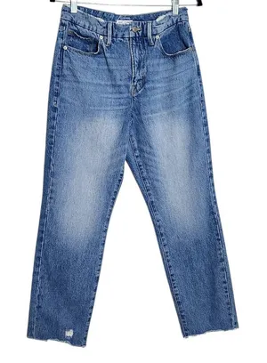 Good American Cropped Straight Leg Jeans Size 4 Good American Distressed Denim thumbnail 1
