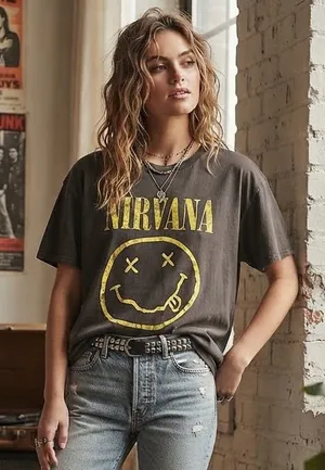 NIRVANA Black Short Sleeve Graphic Tee with Yellow Logo thumbnail 1