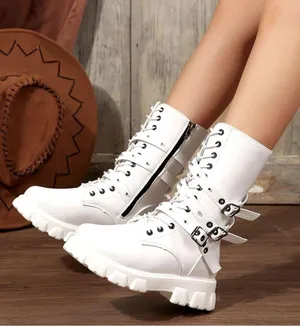 White Combat Boots w/ Buckles Woman’s Size 38 (7.5) NWOT thumbnail 5