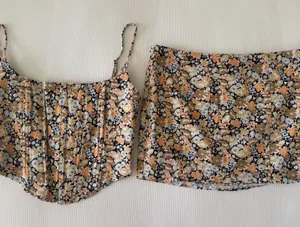 Blue Blush Floral Two-Piece Set with Top and Skirt thumbnail 1