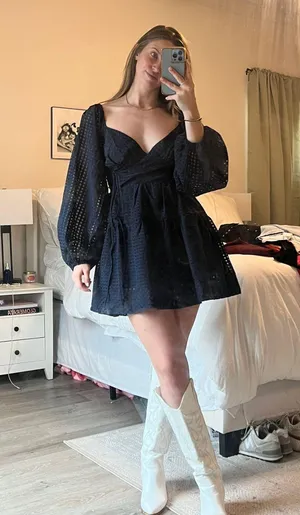 Boutique Shop Neighbor Navy Babydoll Dress thumbnail 1