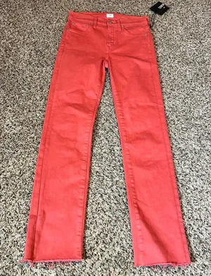 EDWIN Women‎ Coral Red High Rise Raw Hem Straight Leg Jeans Size 26 thumbnail 1