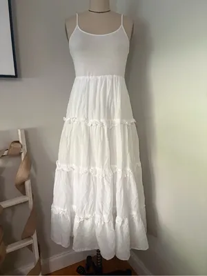 Anthropologie White Tiered Cotton Cottagecore Midi Dress Size Small thumbnail 2