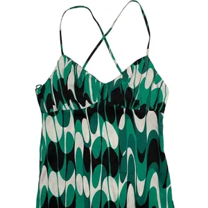 Zara Green Abstract Geometric Wavy Print Midi Dress XS‎ Crisscross Back 9878/173 thumbnail 2