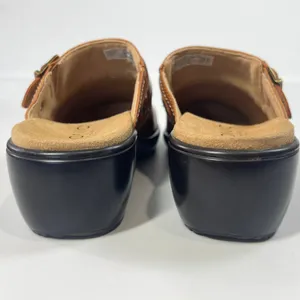 Vionic Orthotic Leather Clog Mules‎ Women's 7 EU 38 Tan Cognac Adjustable Buckle thumbnail 8