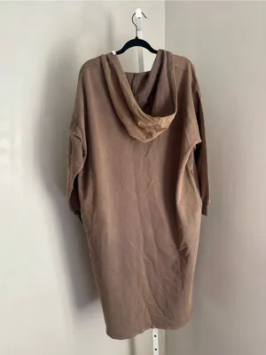 POL Vintage Washed V-Neck Long Sleeve French Terry Hoodie Lounge Dress Taupe thumbnail 5