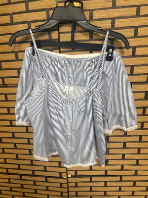 Joyspun blue and white stripe cami and shorts pajama set size large thumbnail 2