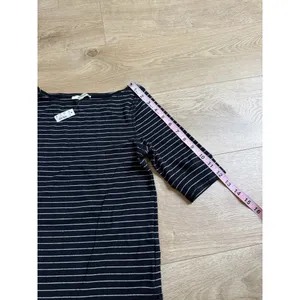 NWT Womens Madewell Ribbed Boat neck Tee black white Stripe stretch cotton XS thumbnail 8