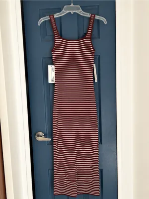 Double Zero Chocolate Brown & White Striped Ribbed Midi Tank Dress – Small NWT thumbnail 4