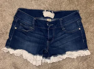 Altar'd State Denim Eyelet Lace Shorts thumbnail 1